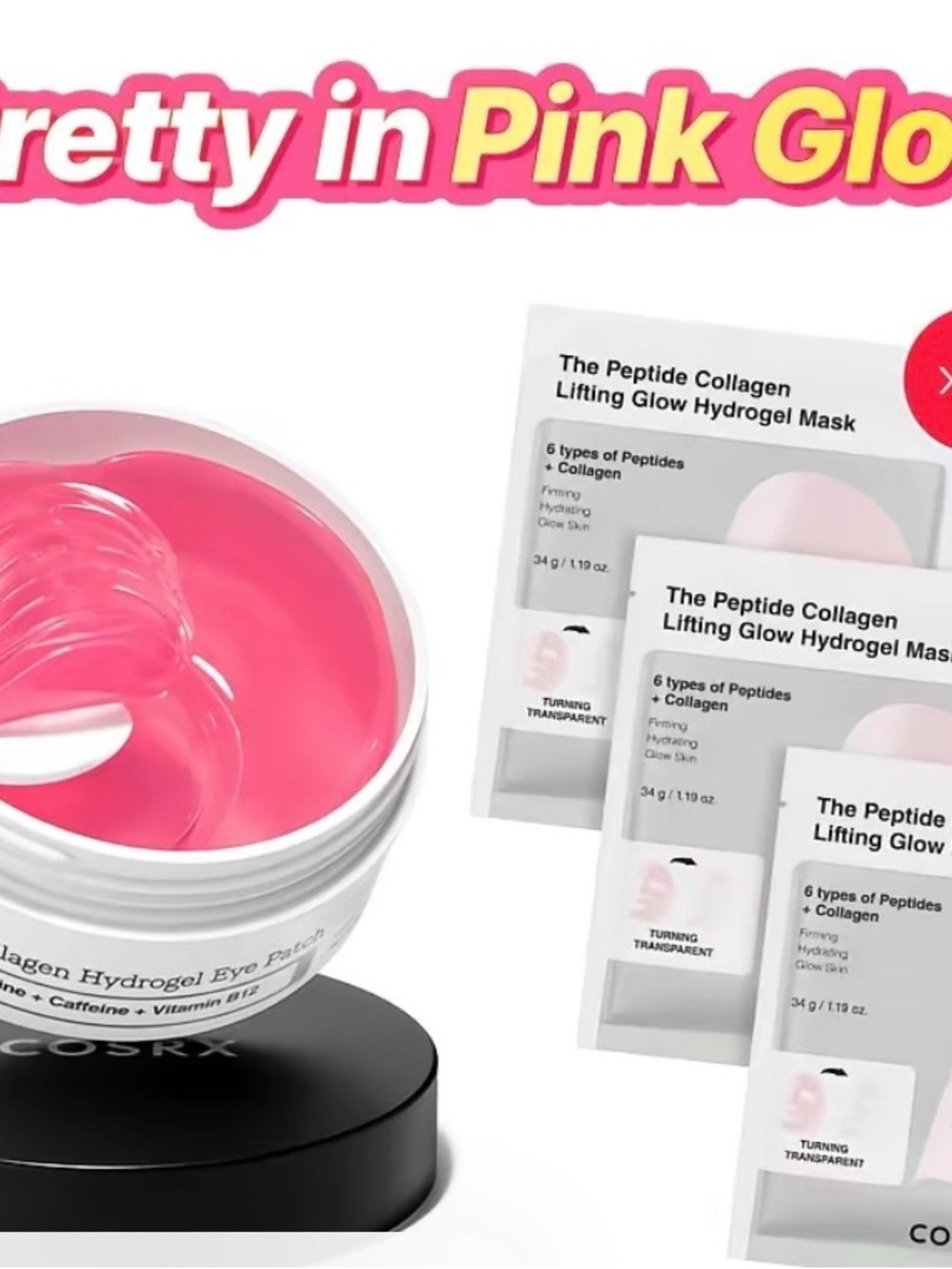 COSRX Pretty in Pink Lift & Bright Skincare Set – Peptide Collagen Eye Patches